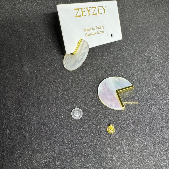 ZeyZey Mother of Pearl 3/4 Circle Post Earrings with Gold Colored Accents - Picture 6 of 9